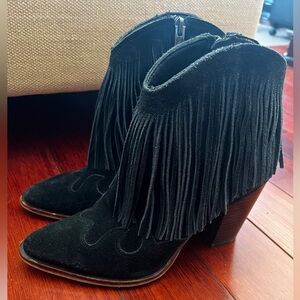 Sam Edelman Women’s Black Suede Fringe Boho Ankle Boots - Size 7